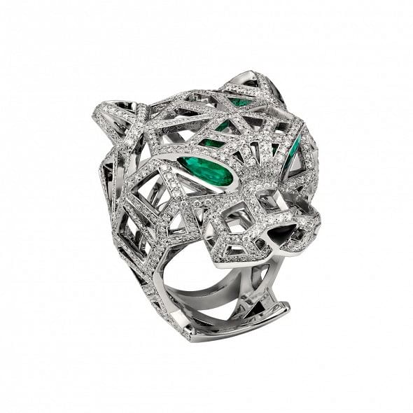 Panthère de Cartier ring, white gold, emeralds and diamonds, Price on Application.