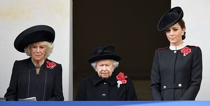 The Duchess of Cornwall, the Queen, and the Duchess of Cambridge