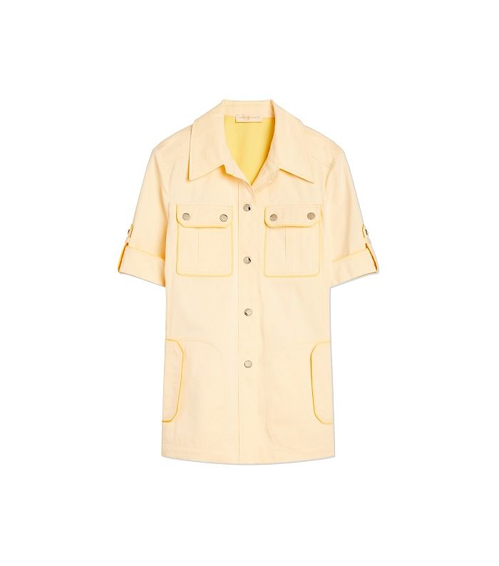 Tory Burch Yellow Iced Lemon Pocket Twill Short Sleeve Safari Shirt Top  