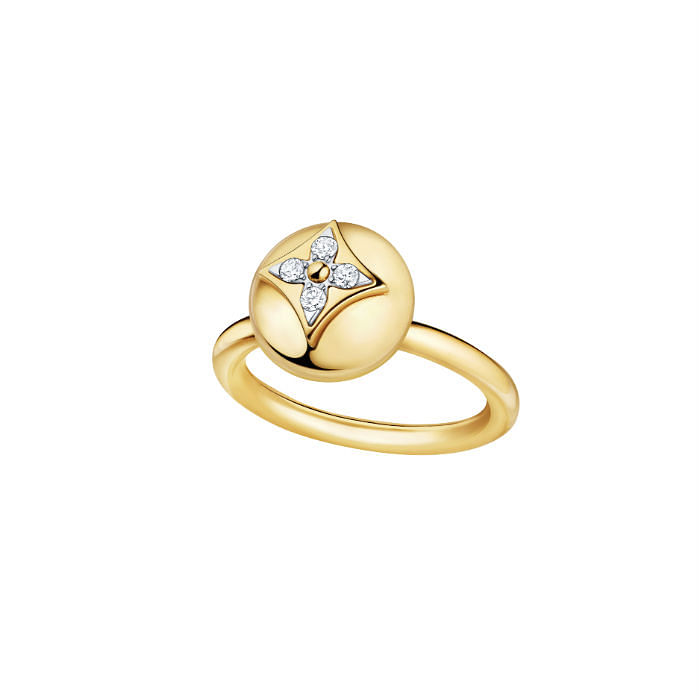 Shop Louis Vuitton B blossom ring, yellow gold, white gold, onyx
