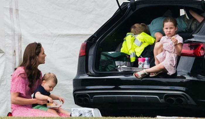 The Duchess of Cambridge, Prince Louis, Prince George, and Princess Charlotte