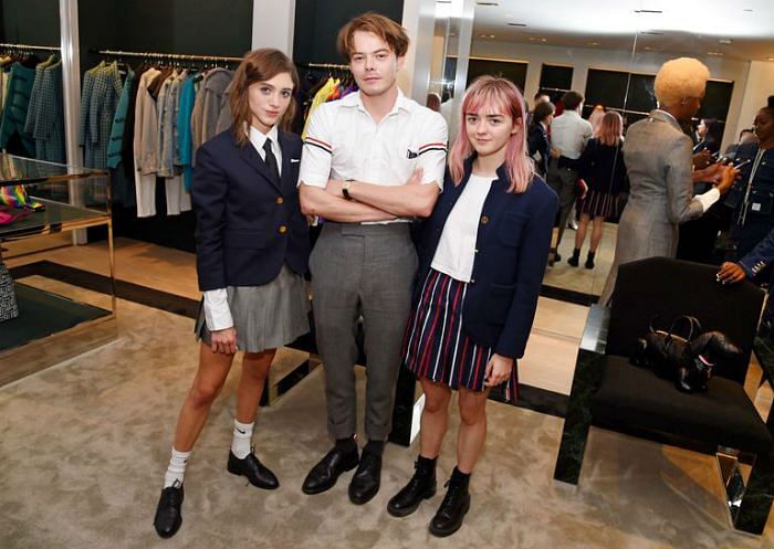 Natalia Dyer, Charlie Heaton and Maisie Williams at Thom Browne's NYFW Show