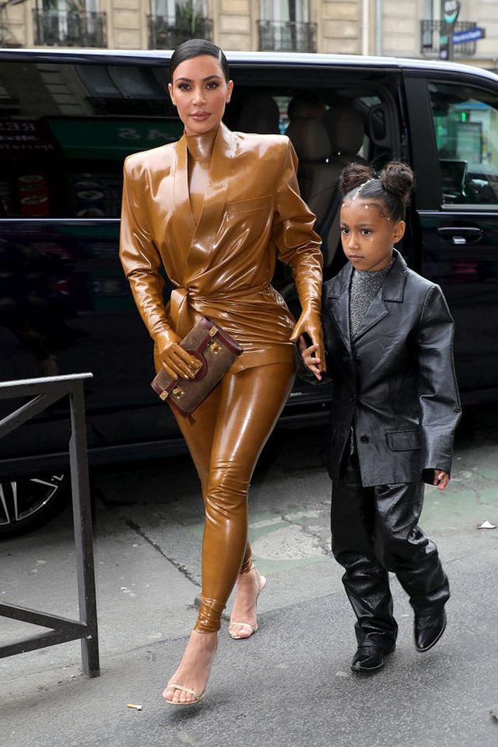 Kim Kardashian and North West arriving at Kanye's Sunday Service