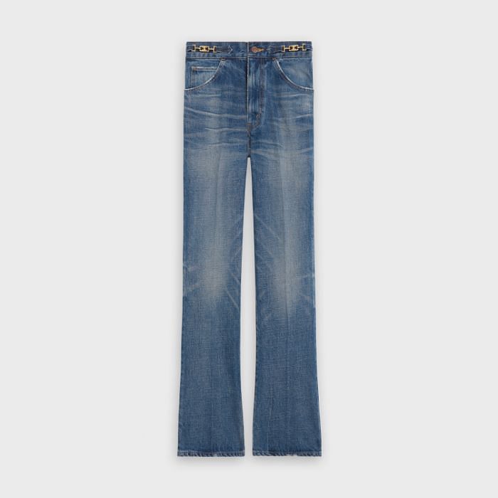Celine Dylan Flared Jeans with Signature in Union Wash Denim