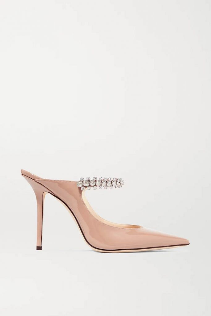 JIMMY CHOO Bing 100 crystal-embellished patent-leather mules