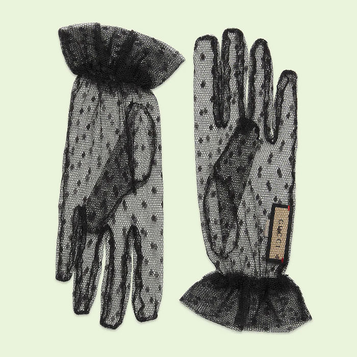 Gucci Polka Dot Tulle Gloves - Black