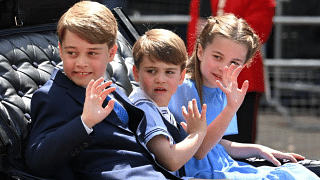 The Cambridge Kids Wave To The Crowd At The Trooping The Colour Parade