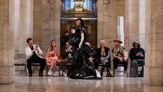 Bella Hadid walks the runway at Marc Jacobs’s fall 2022 show.