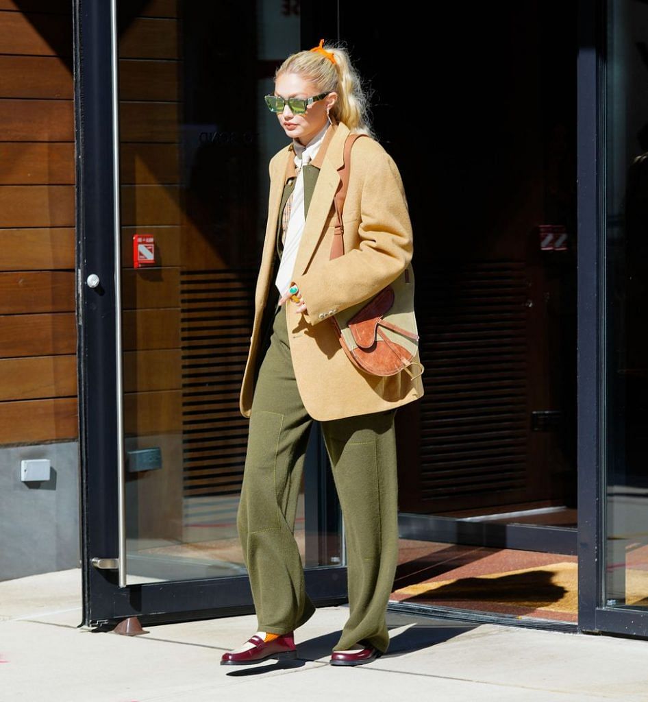 Gigi Hadid Channels Costal Grandmother Style in a Beige and Olive Look