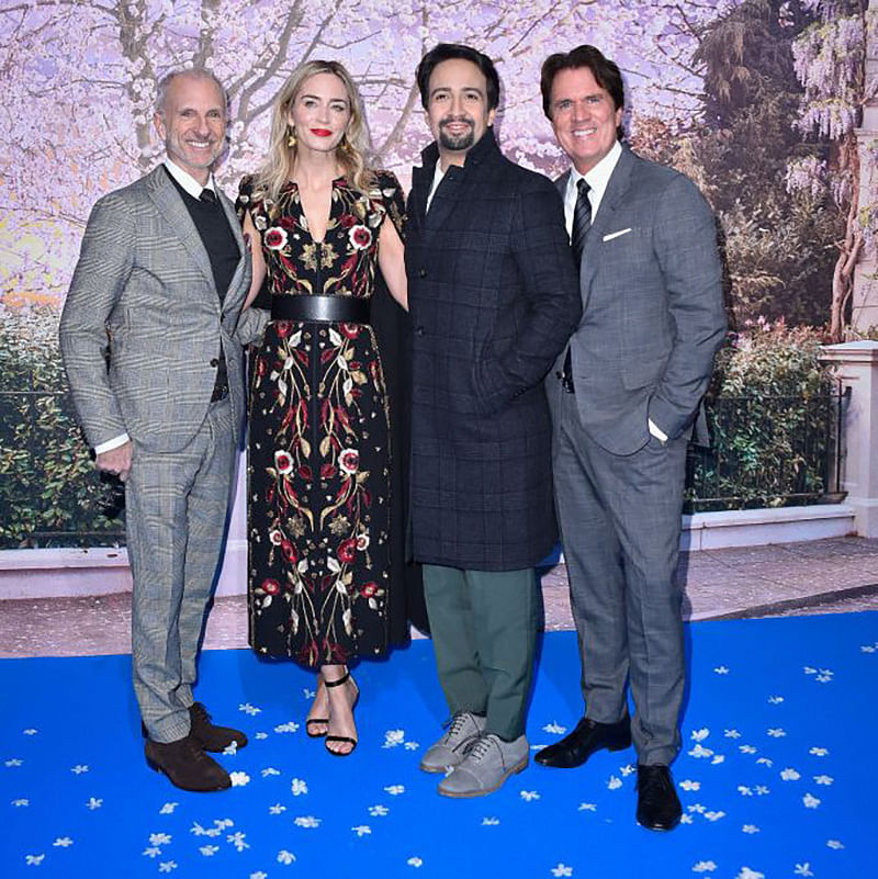 Miranda and Marshall (far right) with Emily Blunt and John Deluca.