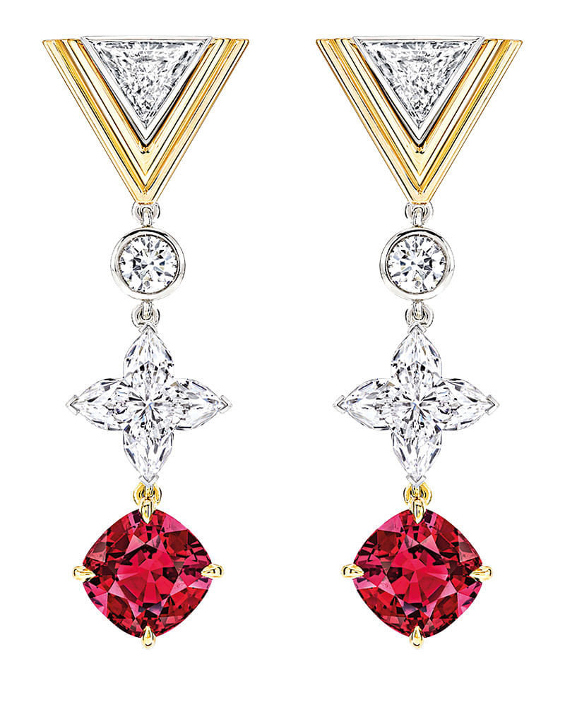 Platinum, gold, ruby and diamond Louis Vuitton Spirit – Destiny earrings, Louis Vuitton