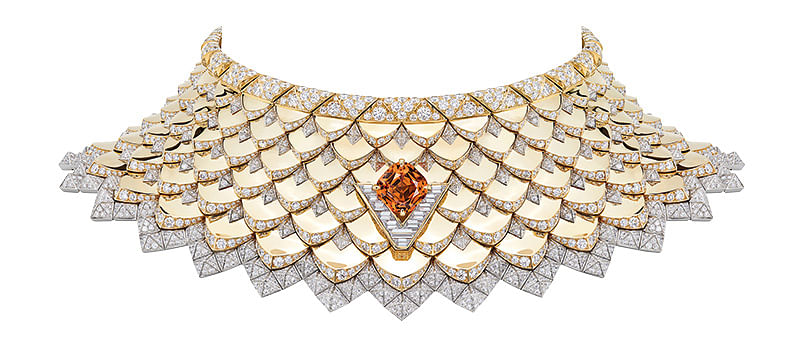 Gold, platinum, Mandarin spessartite garnet and diamond Radiance necklace, Louis Vuitton. 