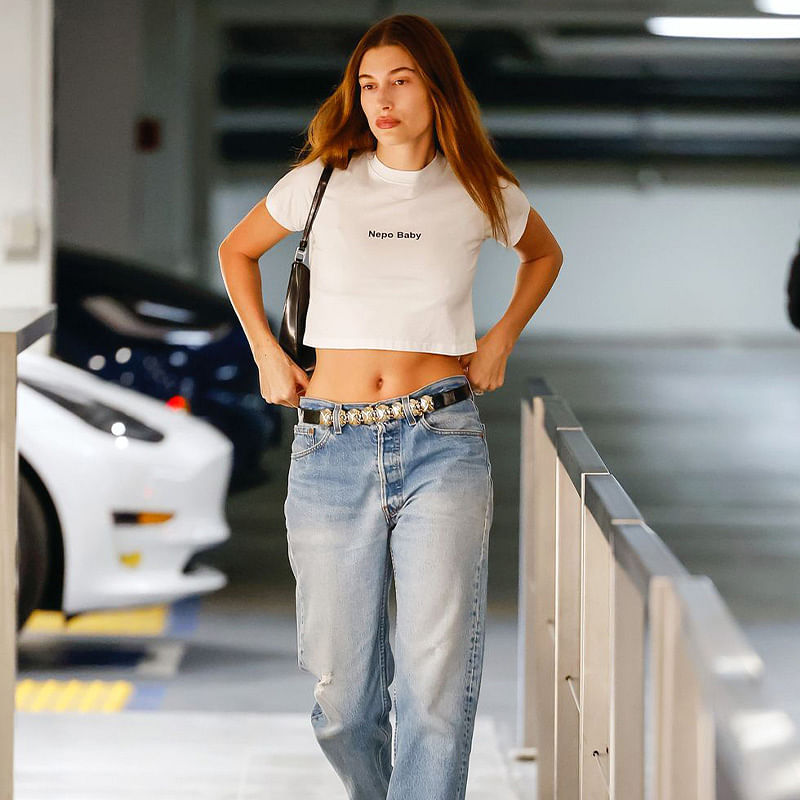 Hailey Bieber Joins the Nepo Baby Discourse in a Statement Tee