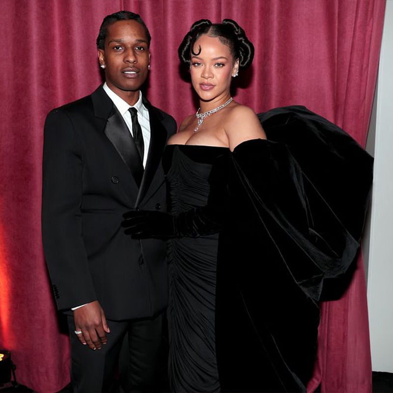 Rihanna and boyfriend A$AP Rocky at the 2023 Golden Globes.
