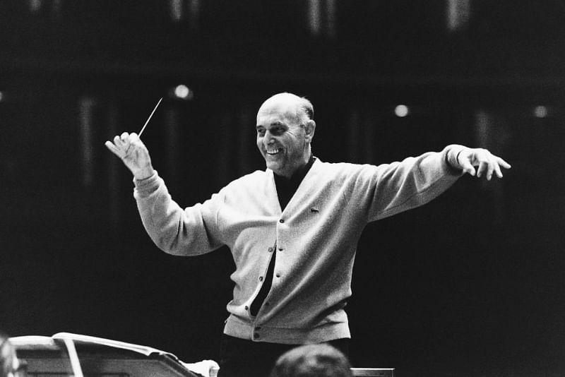 Georg Solti conducts the Chicago Symphony Orchestra at the Albert Hall.