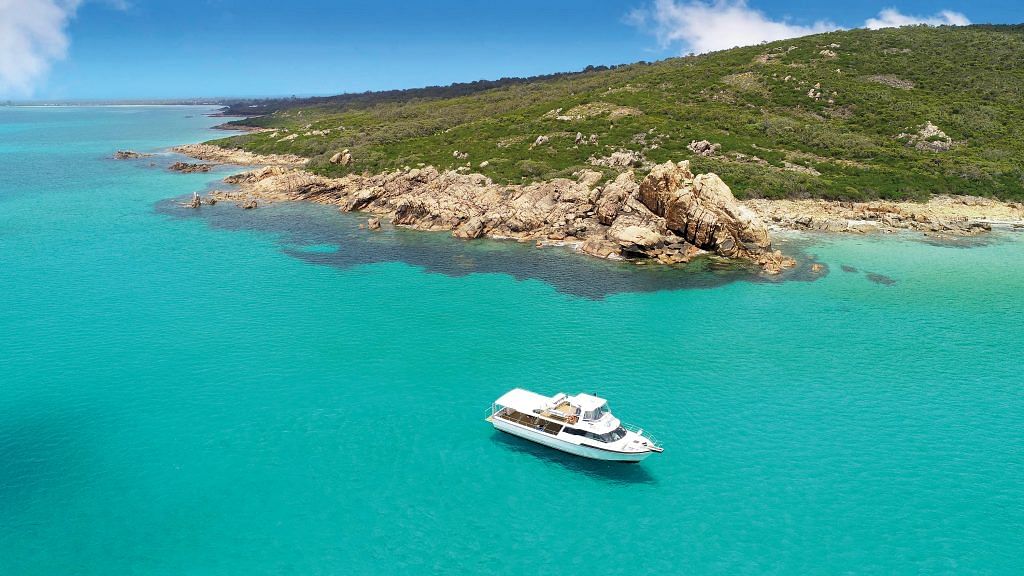 A seven-course meal is served on board a South West Cruises’ boat as it navigates the crystal-clear waters of Geographe Bay. 