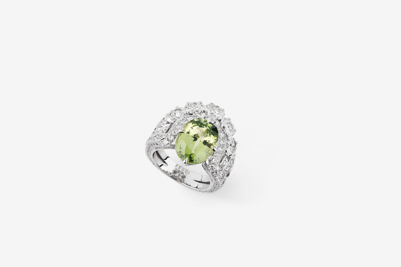 white gold, diamond and green sapphire Viridis ring