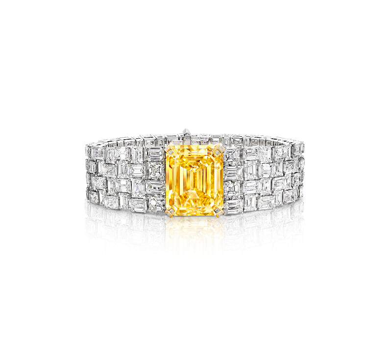 Diamond bracelet with a 38.13-carat emerald-cut yellow diamond