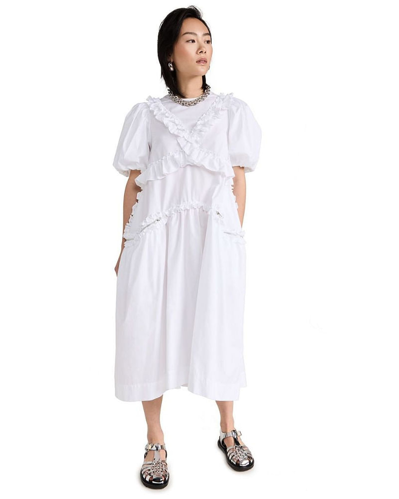 Simone Rocha Puff Sleeve Ruffle Dress With Zip Pockets Photo: SHOPBOP